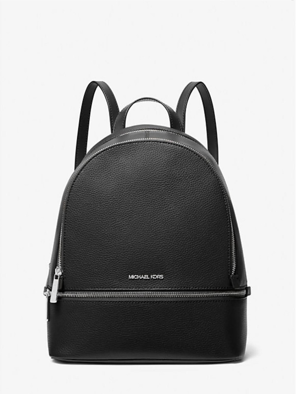 Michael Kors Medium Rhea Pebbled Leather Backpack with Silver Hardware